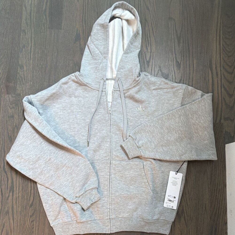 ALO YOGA Accolade Full Zip Hoodie Athletic Heather Grey Fleece Sweatshirt Medium